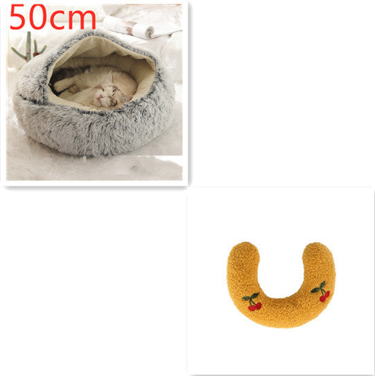 Lit 2 en 1 pour chien et chat - Lit d'hiver rond en peluche chaud pour animaux de compagnie - Lit doux et long en peluche pour animaux de compagnie